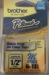 Brother M131 P-Touch Tape M-131, Black Print On Clear Tape 12mm For 1/2” MTapes - Picture 1 of 6