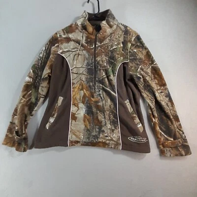 Real Tree Camo Jacket Womens Medium Soft Shell Fleece Lined Brown Pink Accents - Image 1 of 4