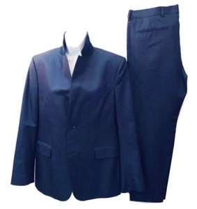 Valentino Navy Blue 80s Vintage 80s Pants Suit Cotton Silk Blend Mint MED - Picture 1 of 16