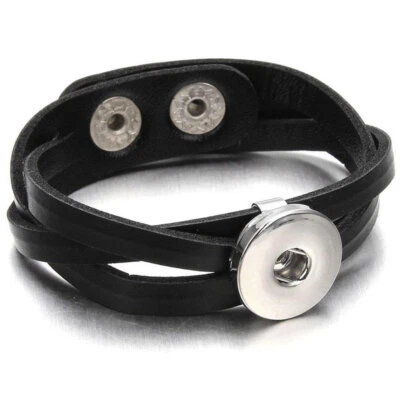 Leather Snap Jewelry 8.5 in. Bracelet Simple Weave Fits Ginger Charm Buttons - Image 1 of 4