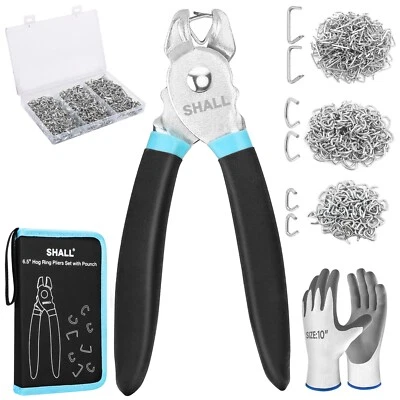 SHALL Hog Ring Pliers Kit with 600pcs (3/8’’, 1/2’’, 3/4’’) for Upholstery - Image 1 of 4