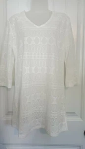 NWT J Valdi White Crochet Overlay Swim Cover-Up Boho Dress Beach Tunic Size S - Picture 1 of 5