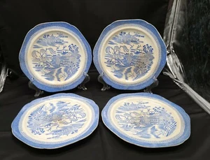 Blue Willow Old Hall Pottery Antique set of four 8 5/8" HexPlates ~ 1861-1886  - Picture 1 of 10