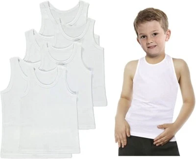 Kids Boys Vest 100% Soft Cotton Touch White Sleeveless School Uniform Underwear - Image 1 of 3