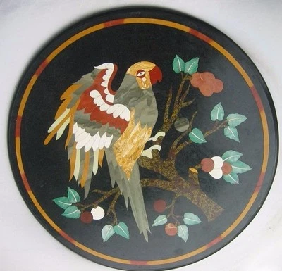 12" Marble Side End Black Table Top Inlay Handicraft Work For Home Decor - Image 1 of 3