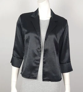 Vintage Katies Size 8 Black Sateen Look Blazer Jacket Bolero 3/4 Sleeve Beaded - Picture 1 of 12