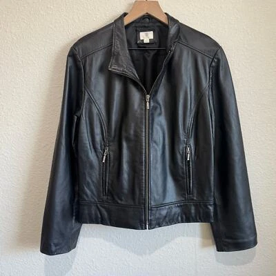 Винтажный APT 9 женщин большой 100% из овчины кожаная куртка черный Streetwear друзей 90-х - Изображение 1 из 4