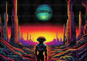 Psychedelic Sci-Fi Print, Retro Futuristic Astronaut Landscape Art Print A01 - Picture 1 of 1