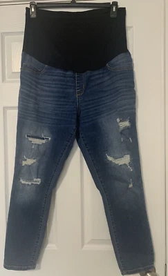 Liz Lange Maternity Jeans Size L Blue Ripped Distressed Ankle Skinny - Image 1 of 4