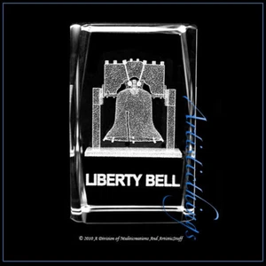 LIBERTY BELL, Laser Crystal Paperweight Laser Etched 3D Image. FREE SHIPPING - Picture 1 of 1