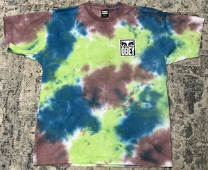 Obey T-Shirt Size Medium Black Graffiti Art GraphicShort Sleeve Mens Tie Dye - Picture 1 of 8