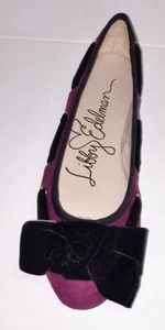 Libby Edelman Casey Arco Arándano con Arcos de Terciopelo Negro Bola Zapatos Planos Talla 6m - Imagen 1 de 7