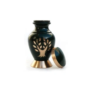 Aria Albero Di Vita Ricordo Urna – Piccolo Nero & Oro Ottone Cremazione per Huma - Foto 1 di 6