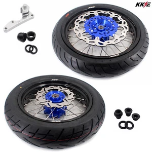 KKE 17" Supermoto Cush Drive Tires Wheels Rims Fit Suzuki DR650SE 1996-2024 Blue - Picture 1 of 12