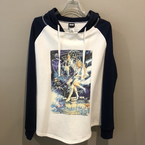 OFF WHITE Star Wars Felpa con Cappuccio Donna Blu Navy Avorio con Foto Personaggio Taglia XL (E0843)