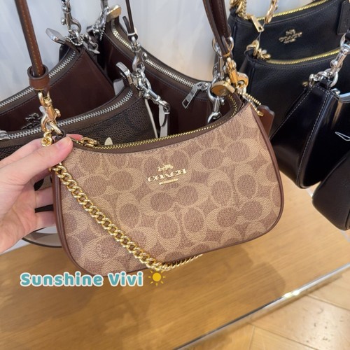 Borsa a tracolla Coach Teri Mini nuova con etichetta firma tela CW323 marrone marrone