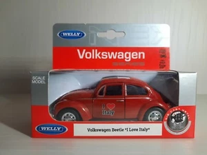Modellino Statico Volkswagen Beetle Italy Welly Auto Colore Rosso Scala 1:39 - Foto 1 di 1