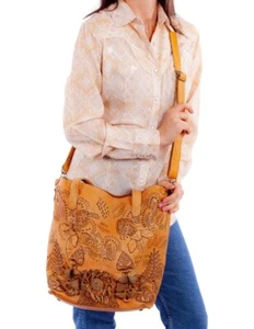 Scully Western Handbag Crossbody Leather Floral Design Tan F0_B372 - Picture 1 of 1