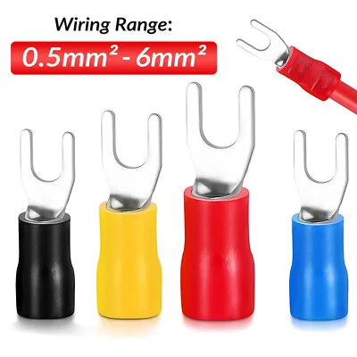 Insulated Crimp Fork Terminal Electrical Connector spade Red Blue Black Yellow - Image 1 of 4