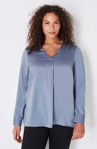 J.Jill ~ XL ~ NEW Washable Silk Charmeuse V-Neck Top ~ Blue Quarts ~ NWT $149 - Picture 1 of 5