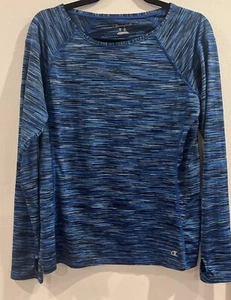 Champion T-Shirt Womens Size L Blue Striped Long Sleeve Running Hiking Body Corp - Picture 1 of 10