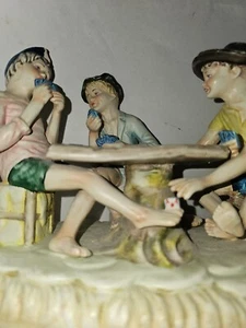 Vintage Figural Statuette The Cheaters Three Young Boys Playing Cards - Picture 1 of 15