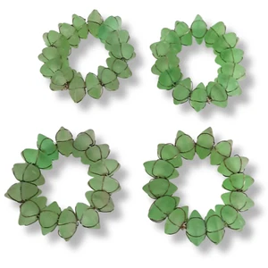Sea Glass Stones Napkin Rings Cottage GrannyCore Boho SET of 4 Frosted Green  - Picture 1 of 8