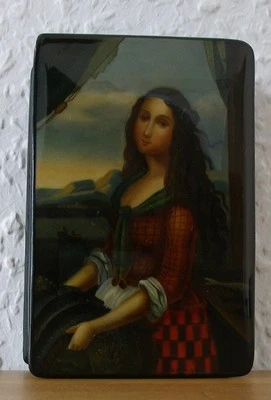 Russische Lackmalerei, Miniaturmalerei, Lackschatulle. Lackdose. Schönes Mädchen - Bild 1 von 3