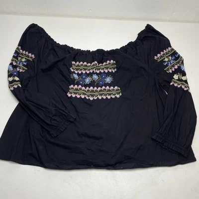 Needle & Thread Off The Shoulder Blouse Black Embroidered Floral Boho Blouse 14 - Image 1 of 4