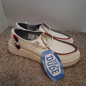 New Women Hey Dude Wendy Espadrille Americana White Sz8. - Picture 1 of 6