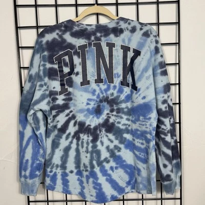 Victoria's Secret Pink Crewneck Tie Dye Sweatshirt Womens XS Blue Logo Graphic - Image 1 of 4