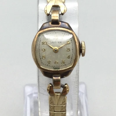 Vtg Hampden Cocktail Watch Women 16mm 10K Gold Filled Stretch Band Manual Wind - Image 1 of 4