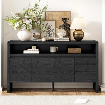 60" Modern Solid Ash Veneer Sideboard (3 Doors+3 Drawers, Semi-Open Shelf - Image 1 of 4
