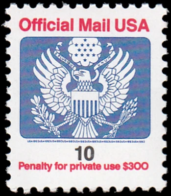 US Stamp #O146A - 1993 10¢ Great Seal, Official Mail, EzGrade™ VG/F, MNH, OG - Image 1 of 3