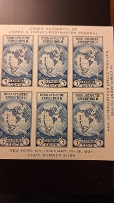 U.S. Scott #735, MFNH, Natl. Stamp Expo, 1934, Souvenir Sheet, Blue, No Gum - Image 1 of 2