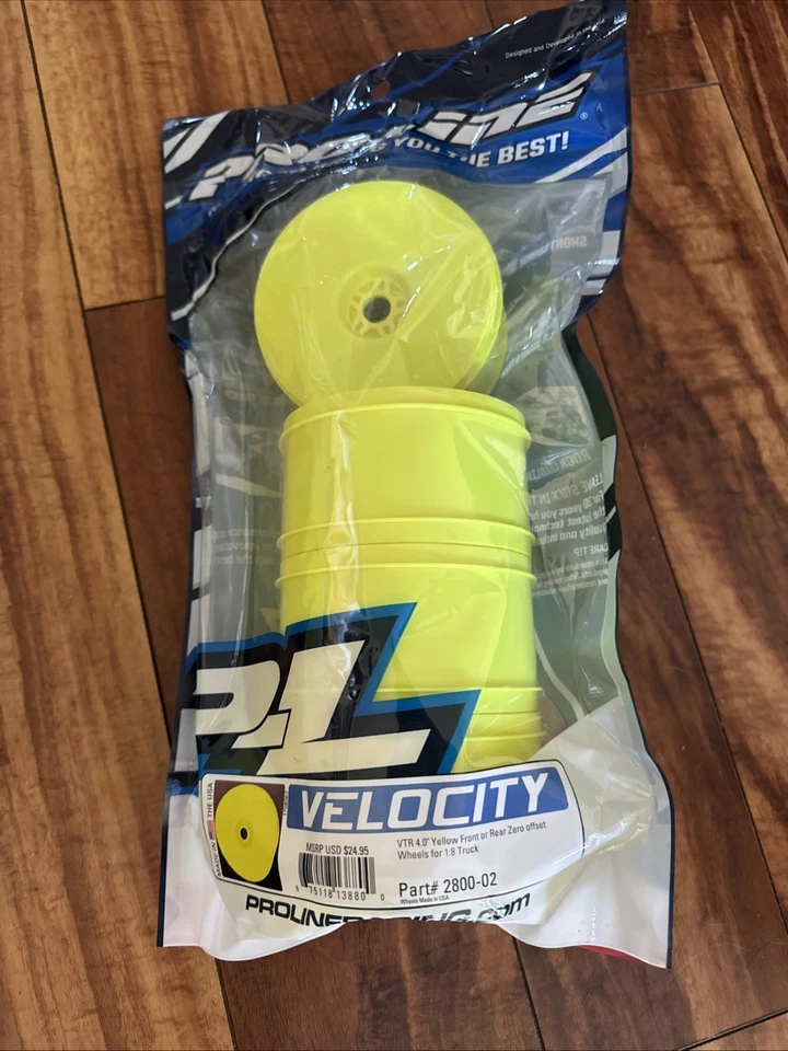 Proline Velocity VTR 4.0 Yellow Front Or Rear Zero Offset Wheels For 1:8 Truck - Image 1 of 3