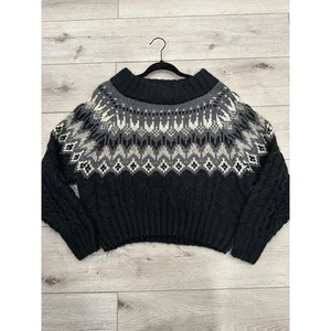 Maglione maglia John + Jenn Fair Isle piccolo nero grigio invernale accogliente - Foto 1 di 6