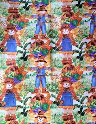 Autumn Fall Scarecrow Sewing Quilting Cotton Fabric 3/4 Yd X 44" David Textiles - Image 1 of 3
