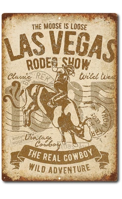 Las Vegas Rodeo Cowboy Metal Sign 8x12 Vintage Western Rustic Wall Decor - Image 1 of 4