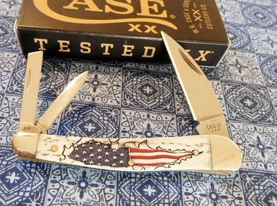CASE XX New 10844 Natural Bone Stars & Stripes Seahorse Whittler Knife/Knives - Image 1 of 2