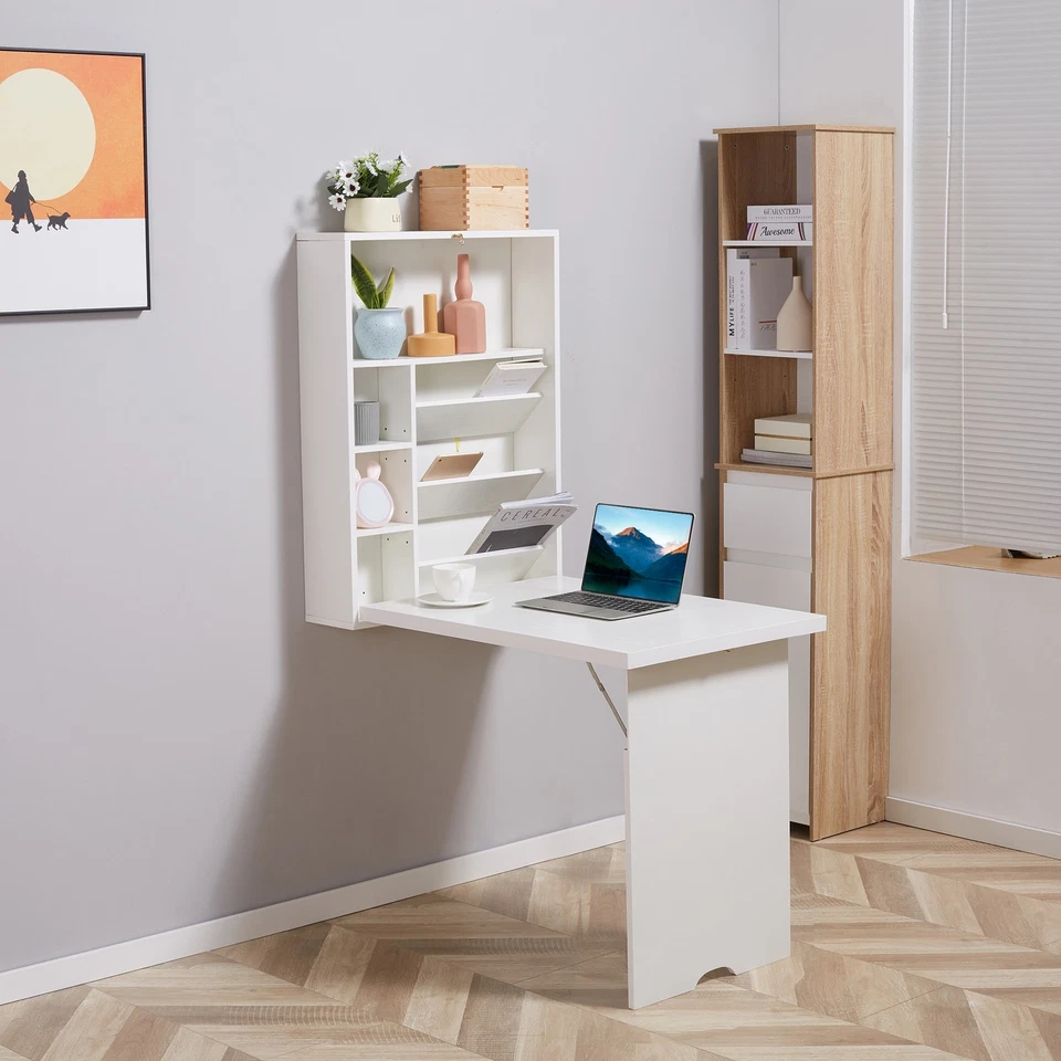 Wall Mount Writing Table Convertible Folding Computer Desk Storage Home Office - Image 1 of 1