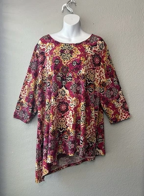 SUSAN GRAVER Túnica Tejido Líquido Top 2X Multicolor Estampado Ikat Dobladillo Asimétrico Foto 1 de 4
