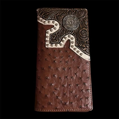 Cartera de cuero de avestruz marrón y blanco #vaquero occidental rodeo occidental para hombre Foto 1 de 4