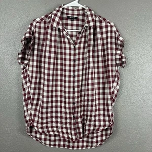 Madewell Burgundy & White Gingham Check Oversized Central Shirt Herbst Flanell XS - Bild 1 von 14