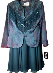Vintage Nah Nah Collection Blazer Rock Set Plissee Perlen grün schillernd 14 Neu mit Etikett - Bild 1 von 20