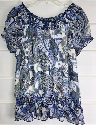 Blusa Covington Petite Azul Estampado Negro SS Forrada XLP EC! Foto 1 de 4