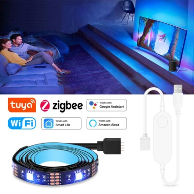 1-5m Tuya Zigbee WiFi RGB LED Strip 5V USB TV BackLighting Timer Control F Alexa - Image 1 of 4