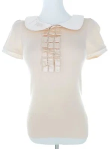 Therapy Size 6 (34) Ivory Blouse Viscose 100% Short Sleeve Pleated - Picture 1 of 5