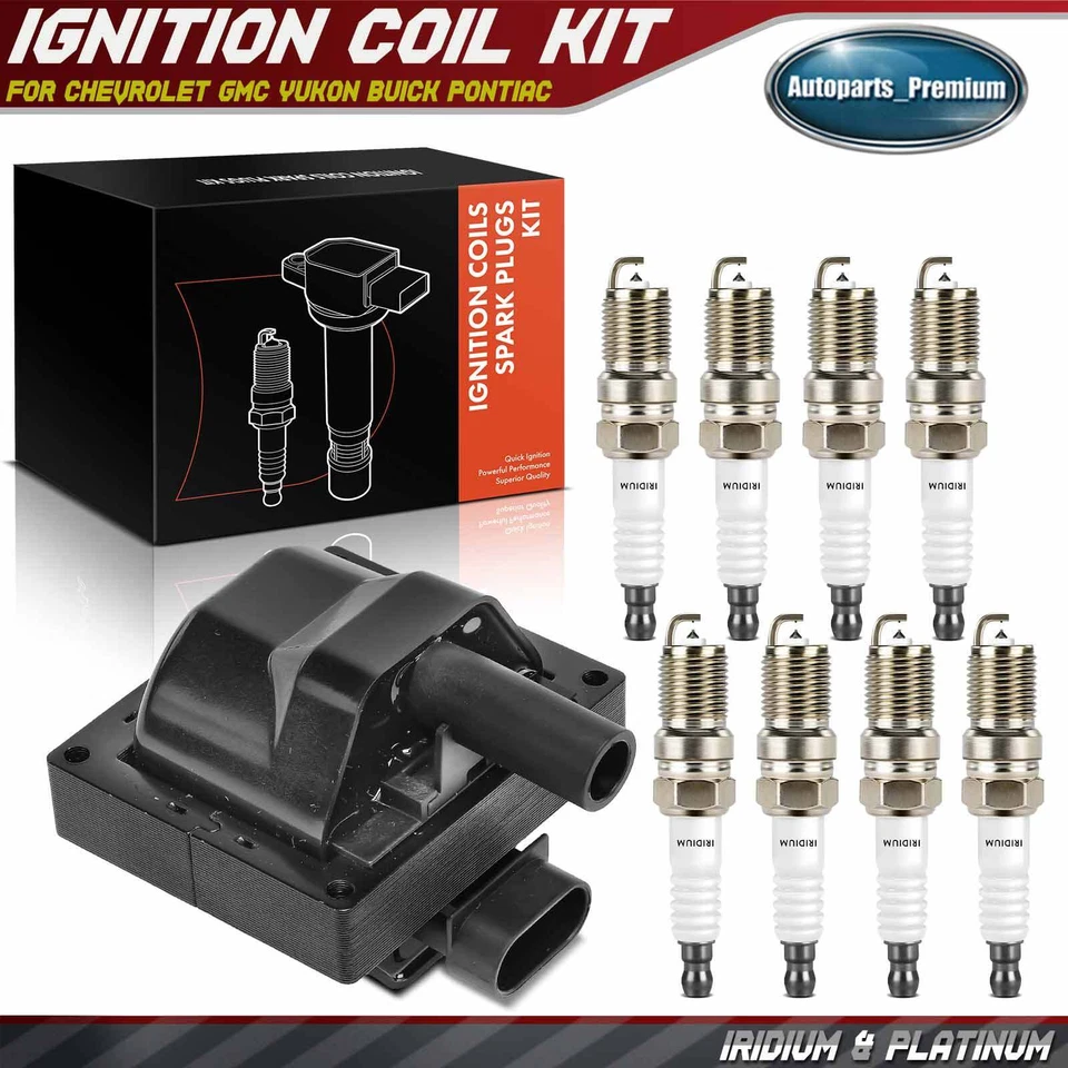 1x Bobina de encendido y 8x Kits de bujías de iridio y platino para GMC K1500 1996-1999 Foto 1 de 4
