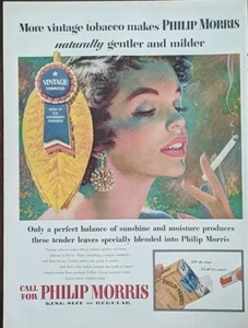 Anuncio impreso de cigarrillos vintage de 1955 de Philip Morris. Post Segunda Guerra Mundial. - Imagen 1 de 1